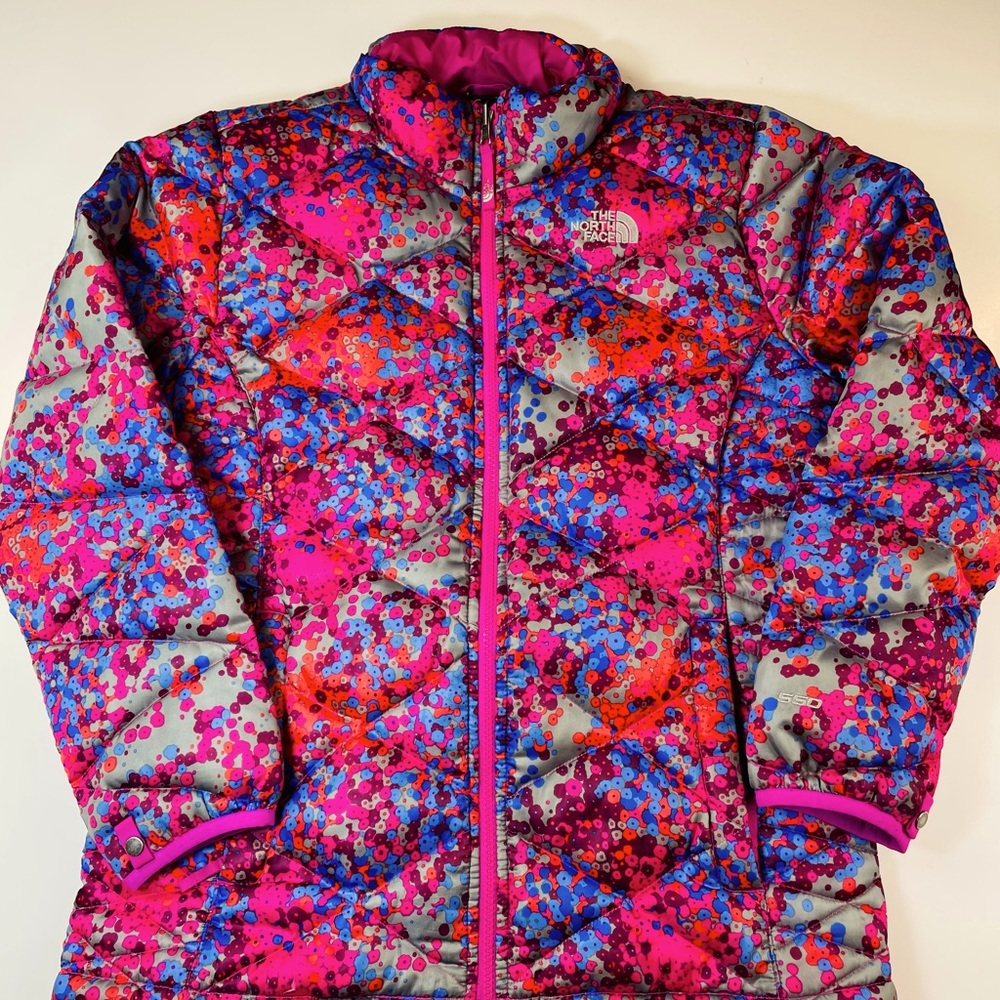 North Face 550 Goose Down Foral Puffer Big Girls Winter Coat Jacket Size XL /18 - Picture 8 of 14